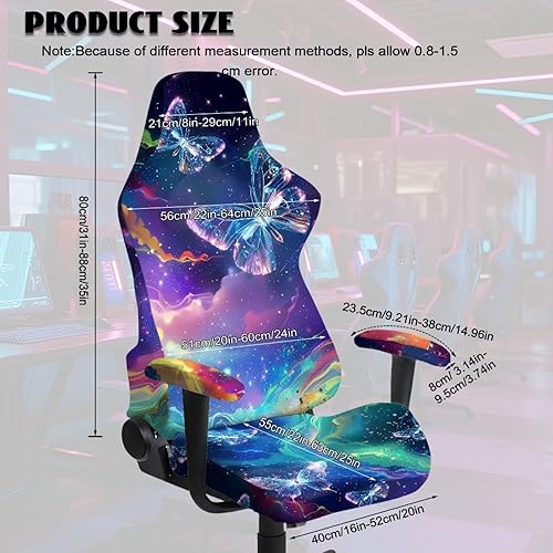 Miniatura 4 de Funda de asiento para silla de videojuegos, diseño de mariposa y galaxia, con 2 fundas para reposabrazos, a prueba de arañazos, 4 fundas para sillas