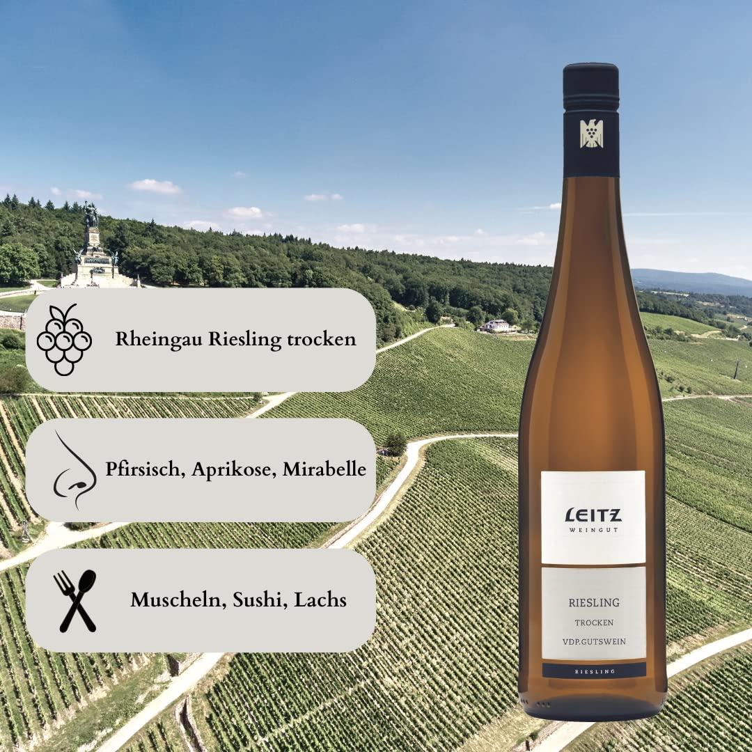 Leitz Weingut Riesling trocken VDP.Gutswein (1 x 0,75l) – Aromatischer Weißwein vom Weingut im Rheingau (Packung mit 6)
