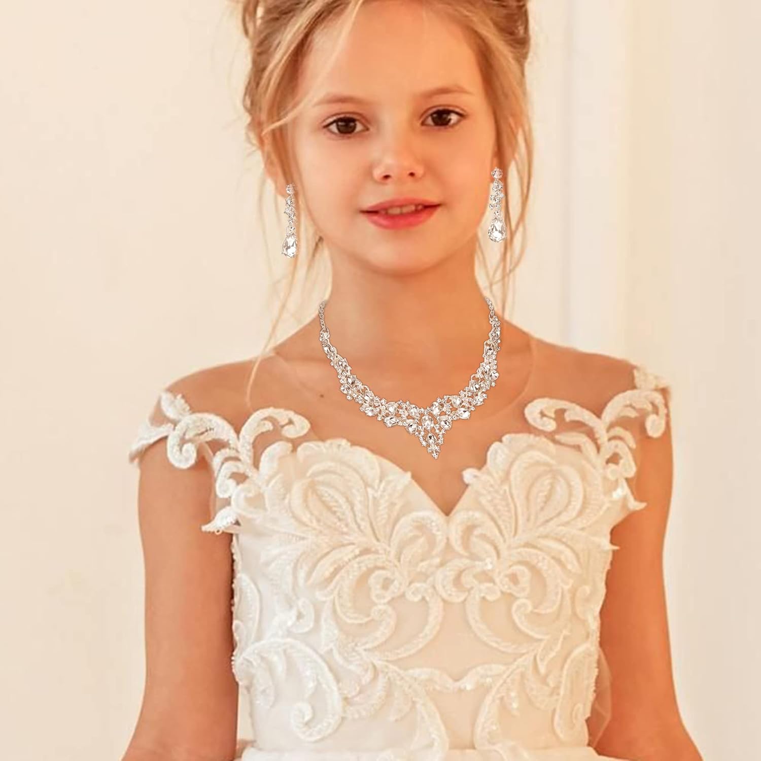 BriLove Jewelry Clip-on Earrings Sparkling Austrian Crystal Teardrop Cluster Statement Necklace Set for Party Prom Accessories - Image 2