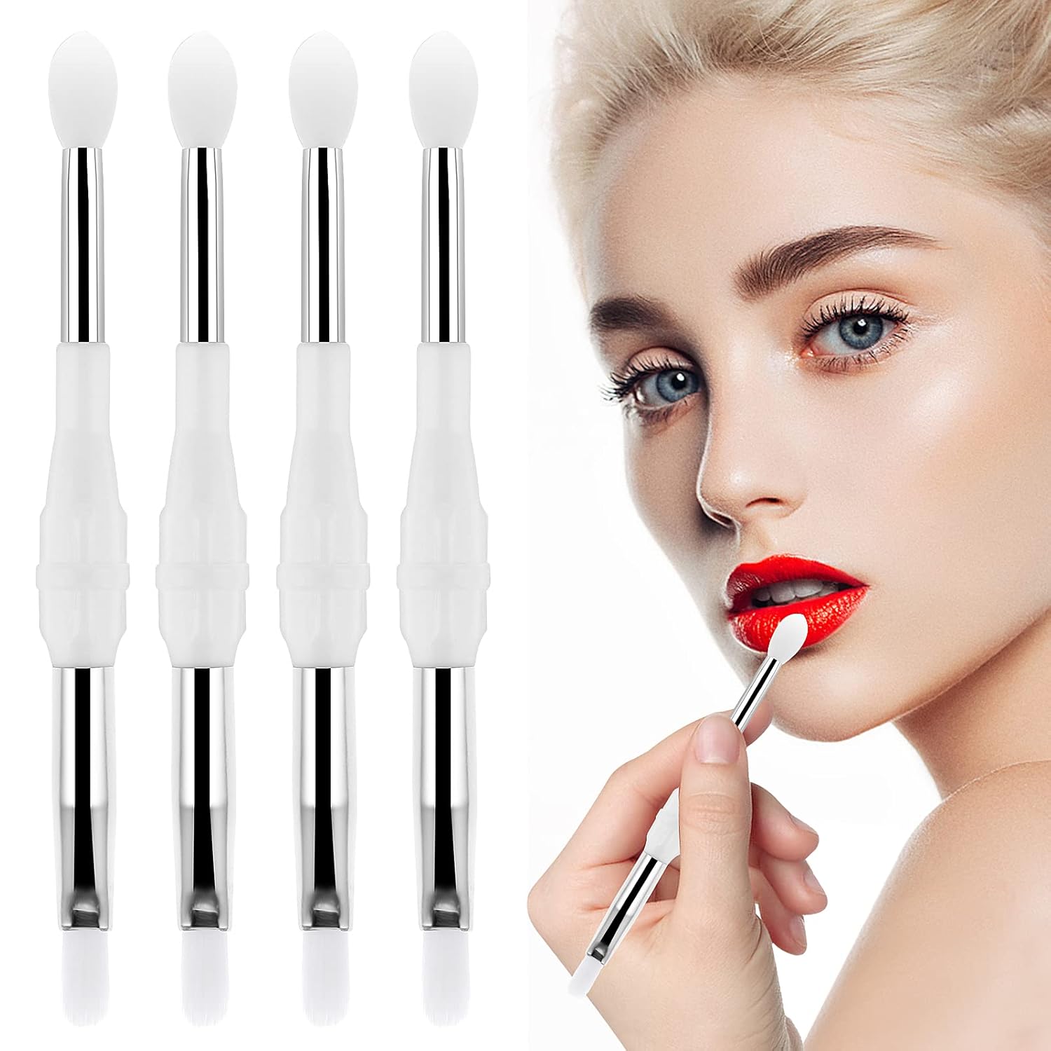 Abeillo Silicone Lip Brush, 4PCS Dual Head Lip Mask Applicator Reusable Lip Balm