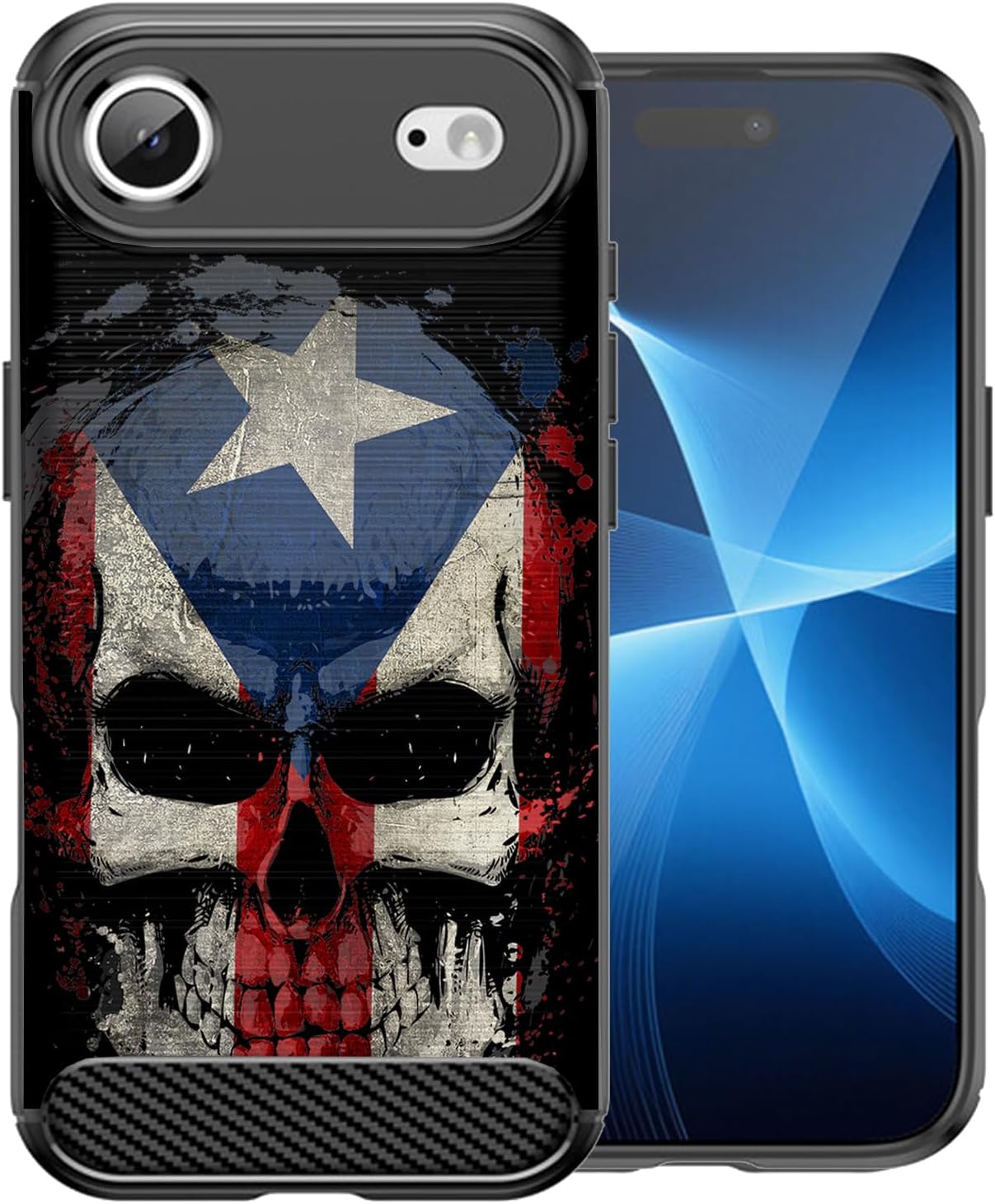 CasesOnDeck Skull Flags Case Compatible with Apple iPhone 17 Air/iPhone 17 Air Case, Slim Tough Matte Design with Carbon Fiber Texture (Puerto Rico Skull)