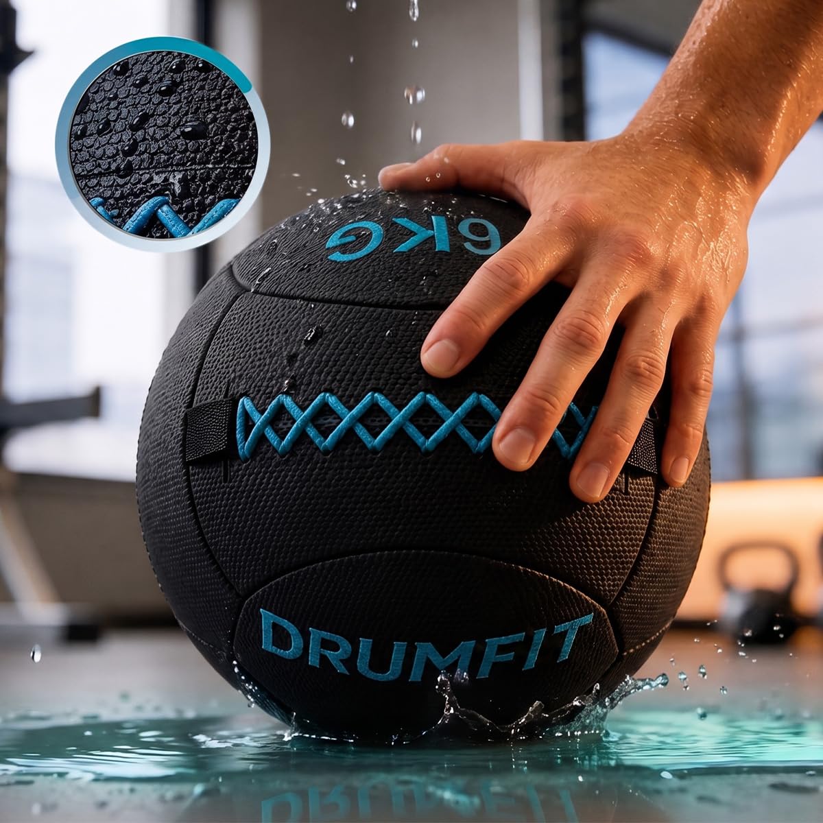 Cecotec Ballon Médicinal - Wall Ball - Drumfit WALLPRO-KV 6 kg. Rembourrage en Sable et Kevlar, Résistant à l'eau et à la Transpiration, Coutures Renforcées, Idéal pour la Force et Le Cross Training