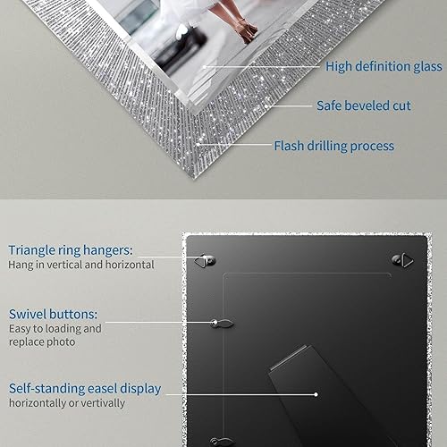 Miniatura 6 de Portarretratos de cristal de 8 x 10 pulgadas, 2 unidades, marco de fotos con purpurina brillante de 8 x 10 pulgadas, espejo de cristal, regalo de