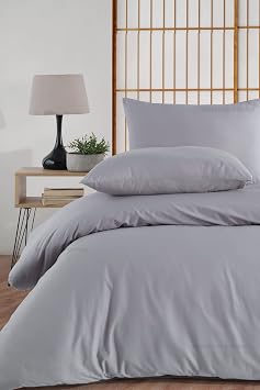 Formeya Double Ranforce 100% Cotton Rubber Linen Duvet Cover Set 4 Colors Grey
