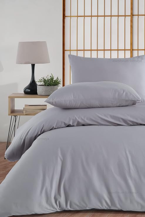 Formeya Double Ranforce 100% Cotton Rubber Linen Duvet Cover Set 4 Colors (Grey)