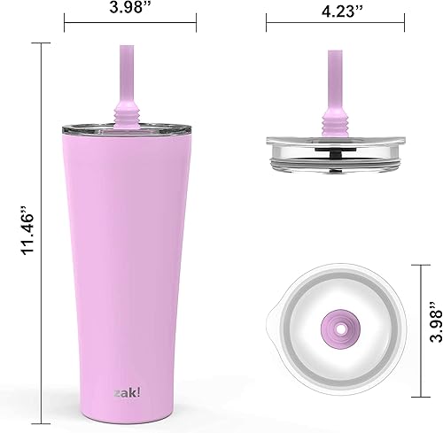 Miniatura 5 de Zak Designs Alfalfa - Vaso aislado al vacío, con doble pared y pajilla de silicona flexible, con tapa a prueba de salpicaduras, mantiene las bebidas