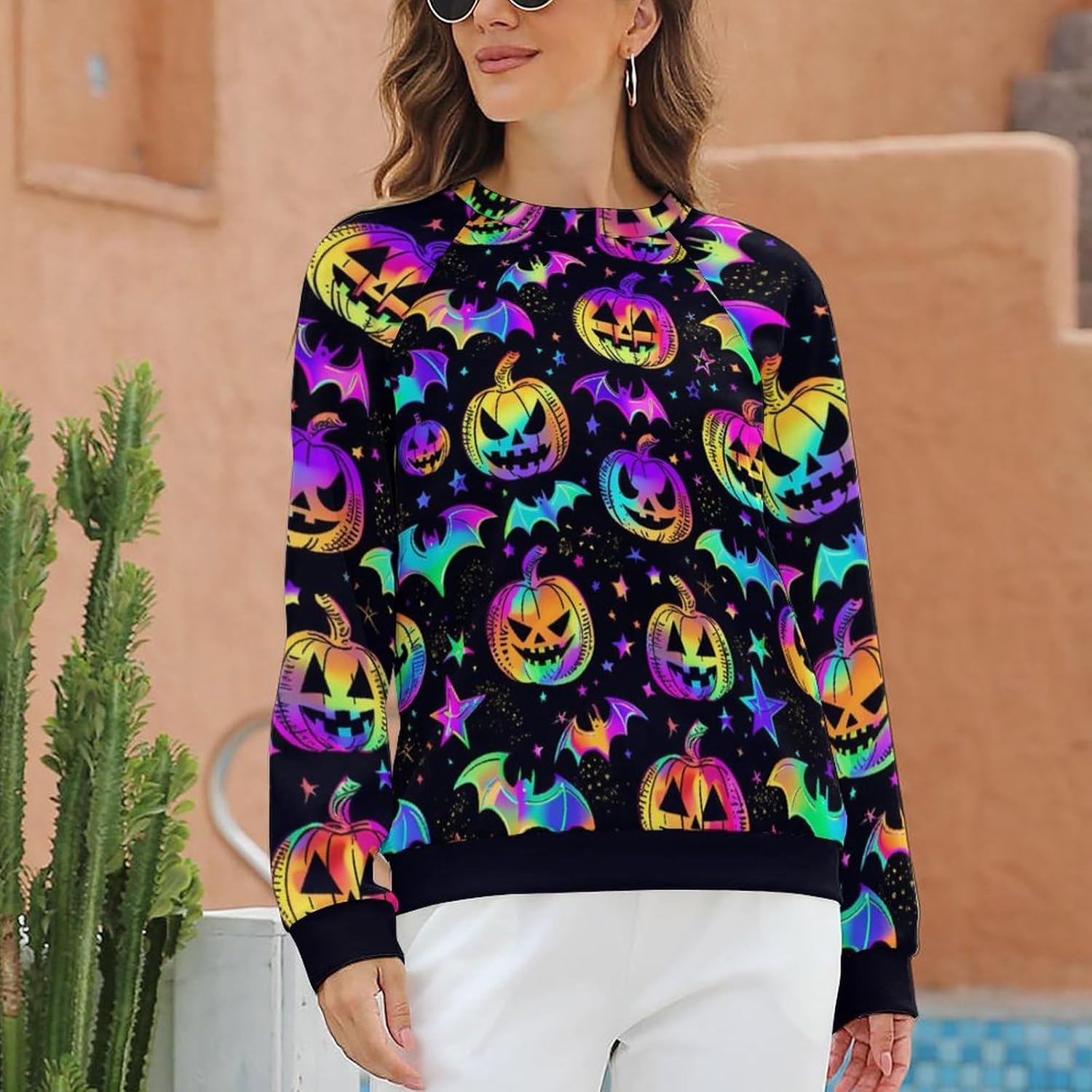 Sweatshirt for Women Halloween Print Fashion Comfy Fall Oversized Outfits Crewneck Lightweight Cotton Shirts - Image 7