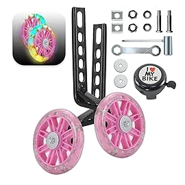 Tayizoo Training Wheels for Bike,Compatible for Bikes of 12/14/16/18/20 Inch,Flash Mute Wheel,1 Pair,PINK