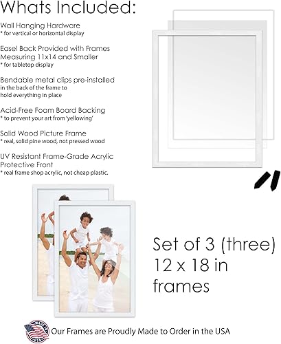 Vista 83 de Juego de 3 portarretratos de 16 x 20 pulgadas, color blanco lavado, de madera de 16 x 20 pulgadas, para pared de galería, 3 marcos de 16 x 20 Blanco
