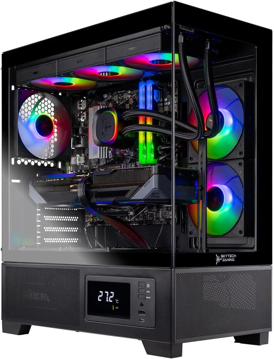 Skytech Gaming Azure 3 Plus Gaming PC, AMD Ryzen 7 7700X 4.5GHz, AMD RX 9070 16GB, 2TB Gen4 NVMe SSD, 32GB DDR5 RAM 6000, 850W Gold ATX 3 PSU, 360 ARGB AIO, Wi-Fi, Win 11, Desktop