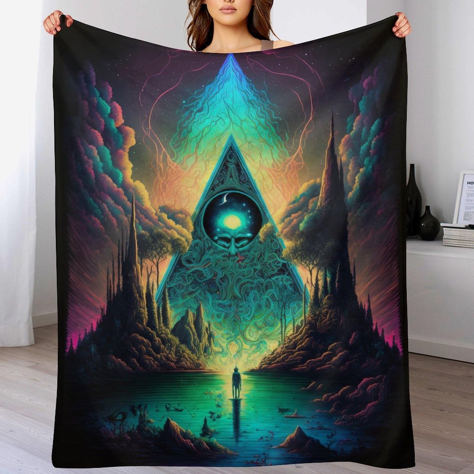 Couverture lit flannel chaude jeté canapé psychédélique 150x200