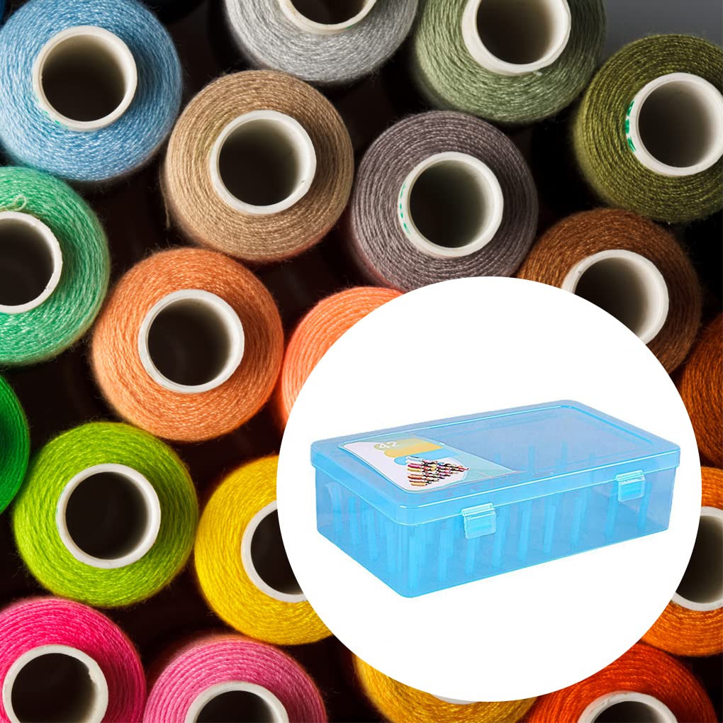 Juego de 5 cajas de hilo de coser, 42 carretes, bobinas de gran capacidad, almacenamiento de hilos para el hogar, punto de cruz, manualidades, organizador de manualidades, contenedor azul