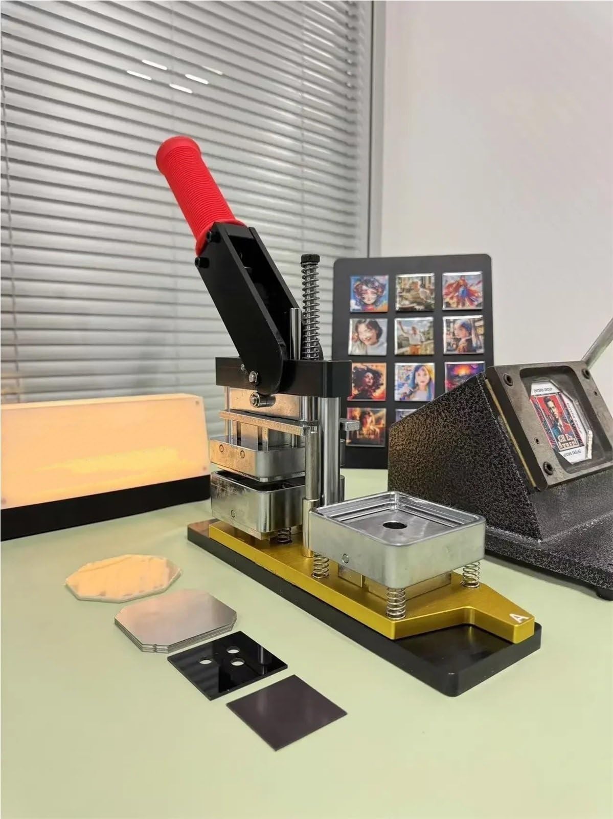 Photo Magnet Machine Zestaw maszyn do produkcji kwadratowych magnesów Do lodówkę Jedna maszyna + nóż + zestaw 100 sztuk materiałów Badges