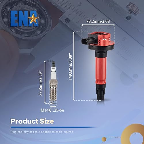 Miniatura 8 de ENA Juego de 6 bobinas de encendido rojas, 6 bujías platino 3.5L 3.7L V6 compatibles con Lincoln Ford Mustang Edge Explorer F150 Flex Taurus Transit