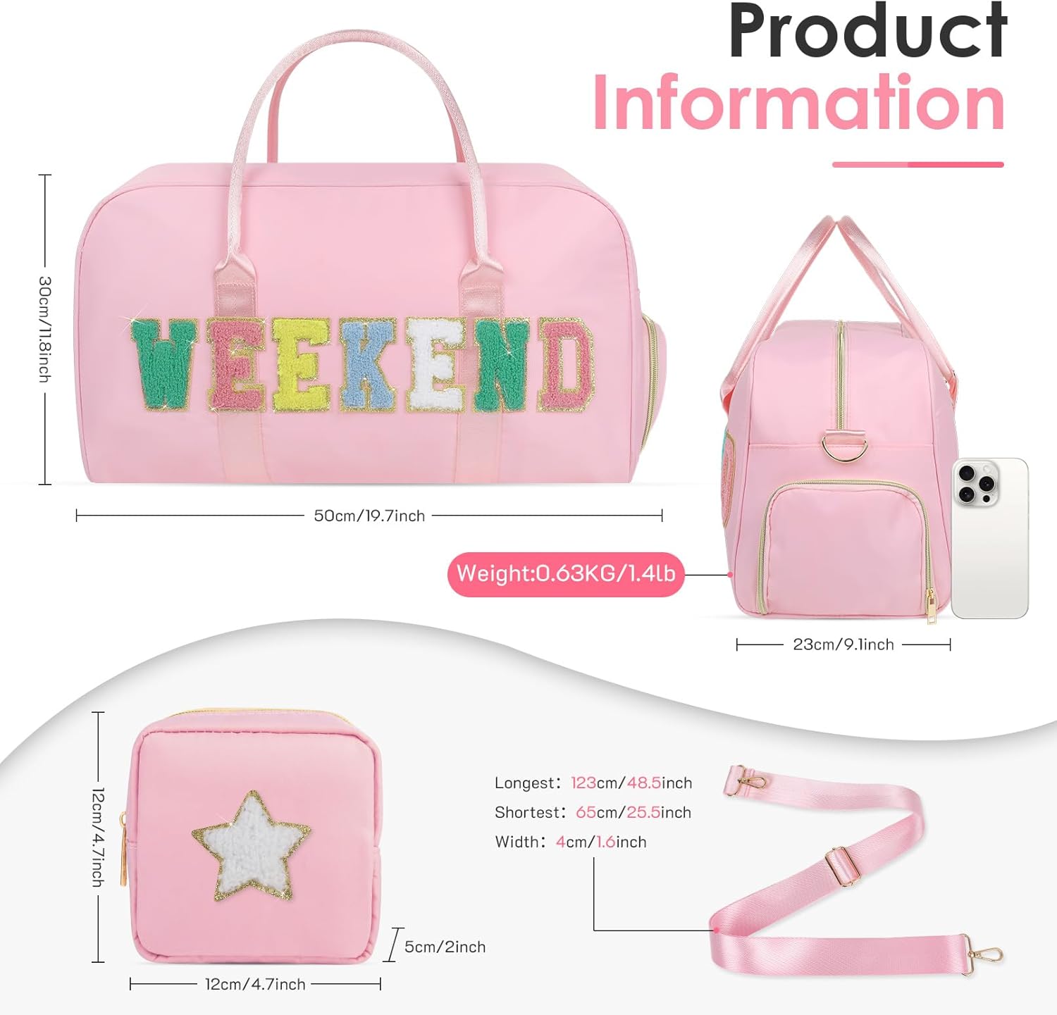 2 Pcs Weekend Duffel Bag with Shoes Compartment Cosmatic Bag for Travel Vacation Overnight Carry on - Image 4