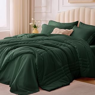 Queen Comforter Set Emerald Green - Bed in a Bag Queen Size 7 Pieces, So...