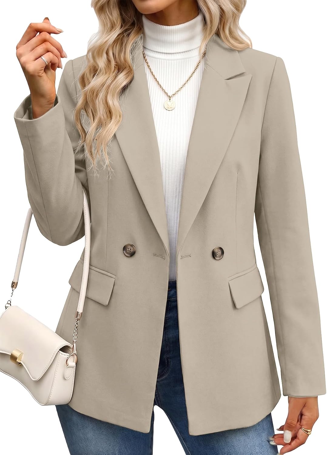 Mina Self 2026 Women's Business Casual Blazer - Double Breasted Lapel Open Front Lined Work Office Suit Jacket
