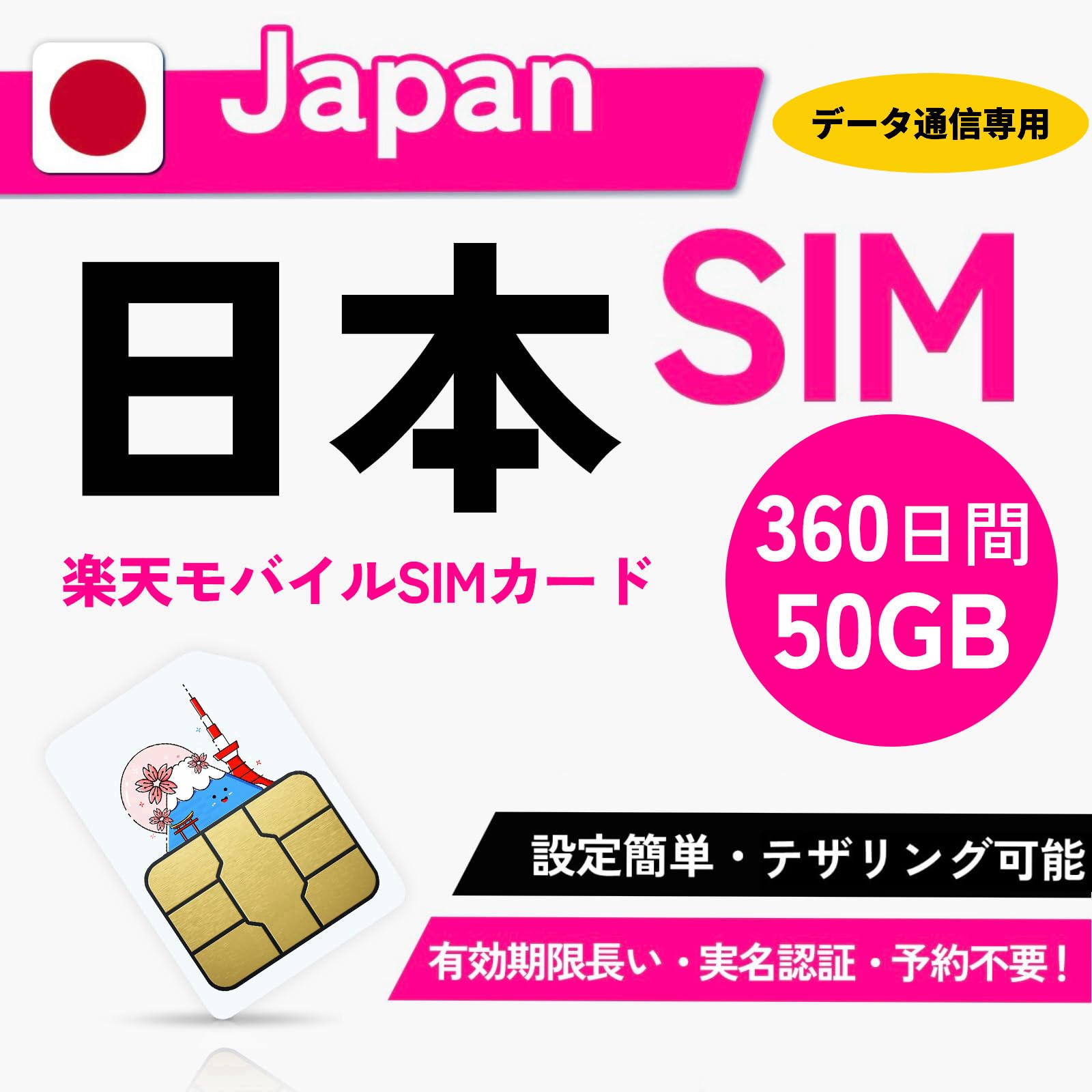 Amazon.co.jp: 【日本 楽天sim】日本 プリペイドSIM 360日間 50GB 大 