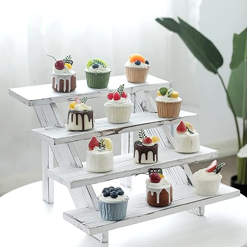 Miniatura 6 de SwallowLiving Soporte rústico de madera para cupcakes para 24 cupcakes, soporte de exhibición de madera escalonada para bodas, mesa de fiesta