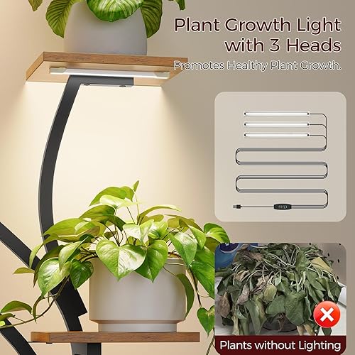 Miniatura 6 de Soporte para plantas de interior con luces de cultivo, soporte de esquina de 9 niveles con gabinete, estante alto para plantas de interior, brillo