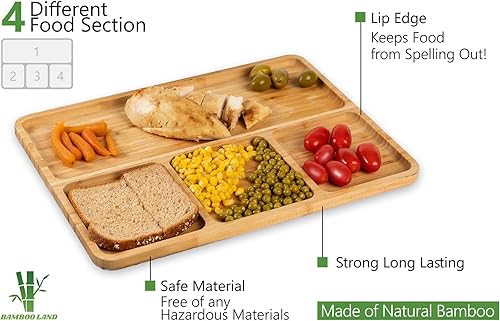 Miniatura 3 de BAMBOO LAND - Placa de control de porciones de bambú, paquete de 2, 3 secciones, placa de control de porciones para pérdida de peso, placas de