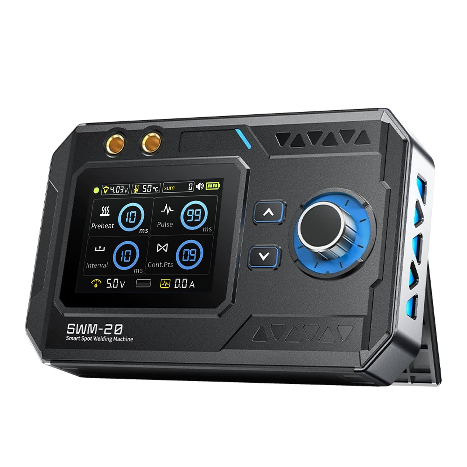 Soudeuse par Points, SWM-20 Poste à Souder à Batterie portable 5000 mAh avec double impulsion à courant élevé 1200 A quatre niveaux de puissance réglables pour tôles en acier inoxydable et en nickel