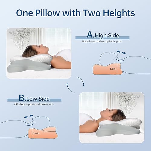 Miniatura 3 de Almohada cervical cervical para dormir, almohada ergonómica para dormir de lado para soporte de cuello, almohadas de espuma viscoelástica de alta