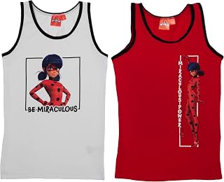 Miraculous - Camiseta interior para niña (2 unidades), color rojo y blanco, rojo / blanco, 122 cm-128 cm