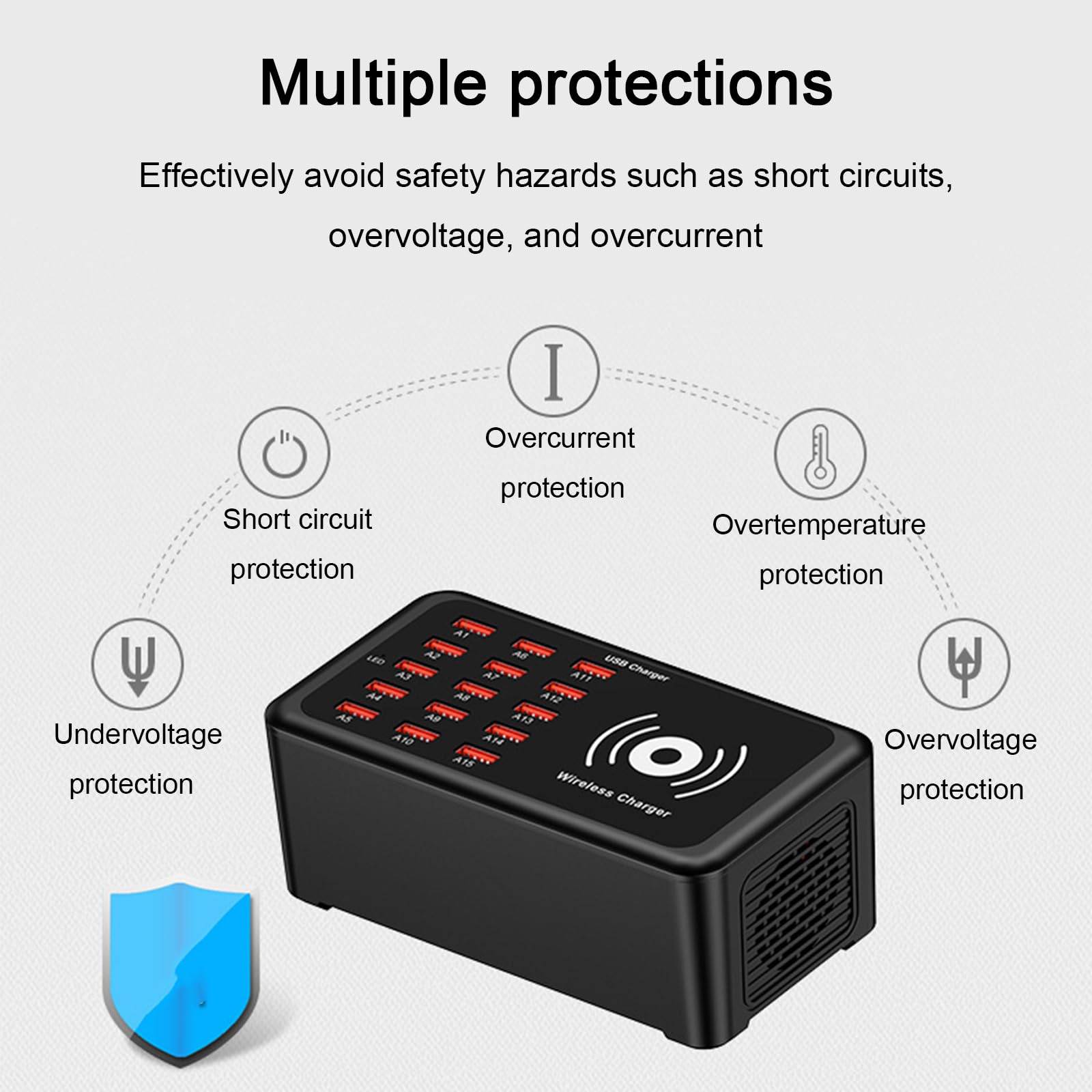 Wieloportowa Stacja ładująca Usb 16 W 1 Z Bezprzewodową Podkładką ładującą 10 W, Przenośną ładowarką Z Inteligentną Dystrybucją Prądu I Wentylatorem Chłodzącym