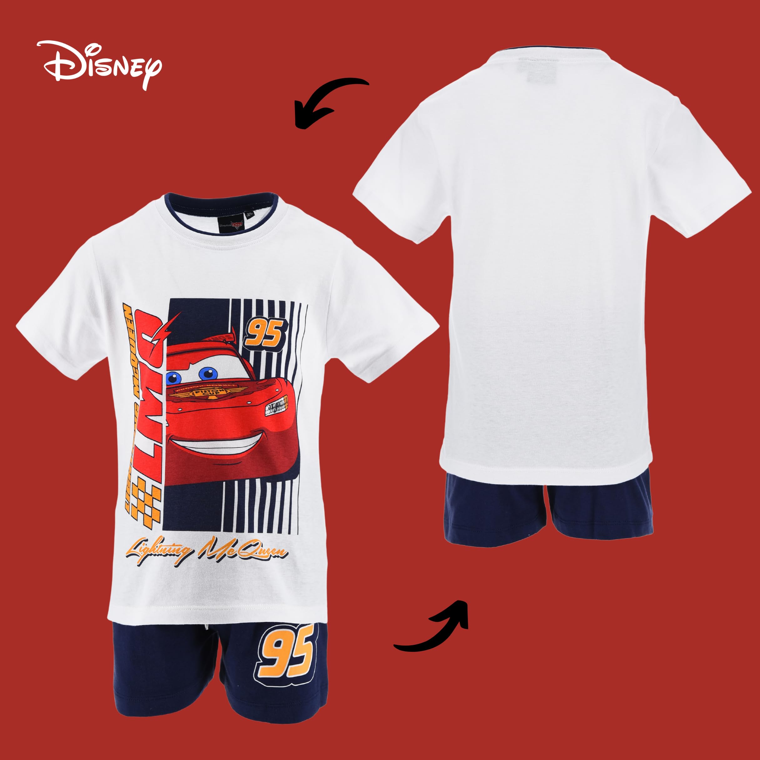 Disney Pixar Cars T-Shirt e Pantaloncini per Ragazzi, Pigiama 2 Pezzi per Bambino Design Lightning McQueen, Taglie 3 a 6 Anni