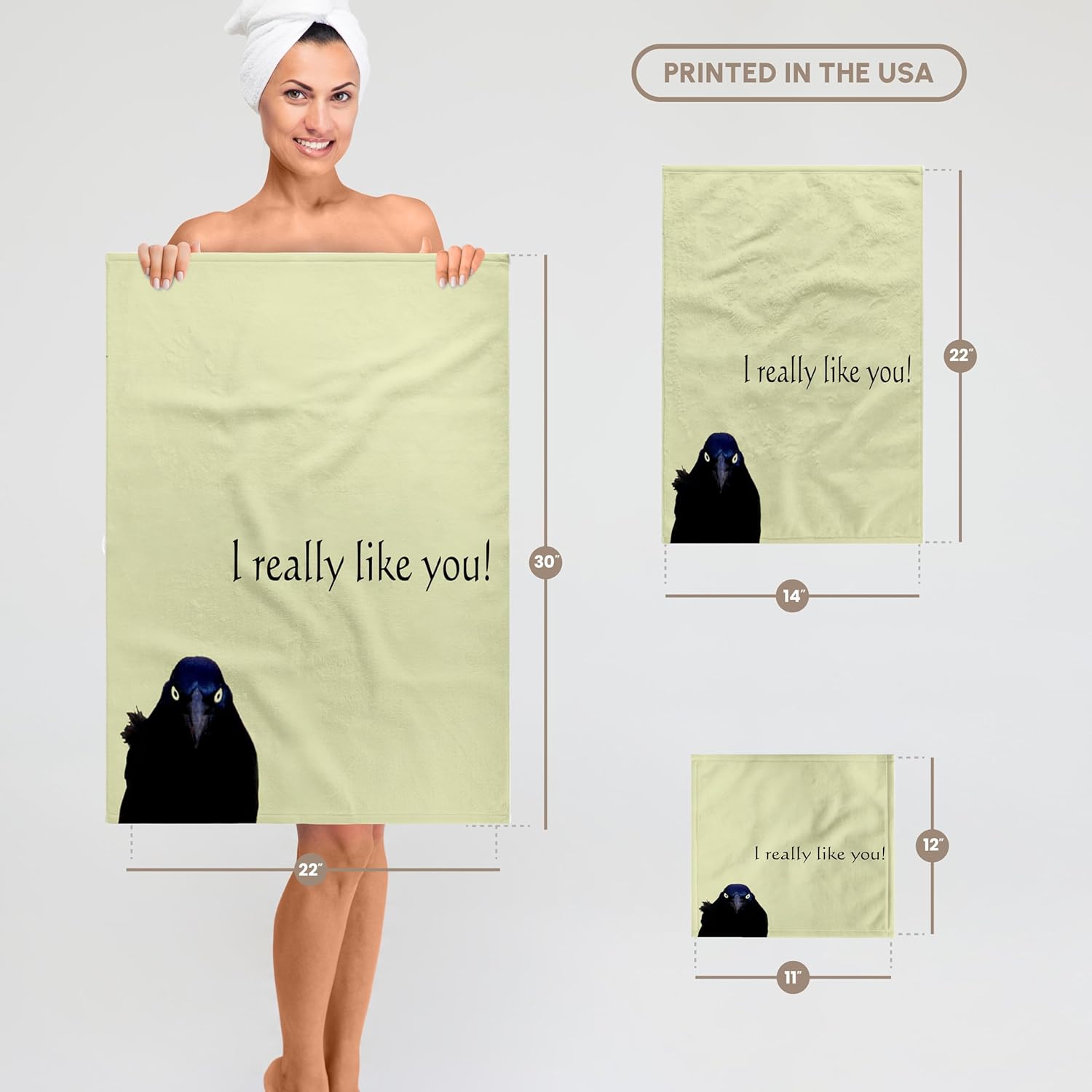 3dRose Grackle, I Really Like You 22x30 Bath Hand Pool Towel