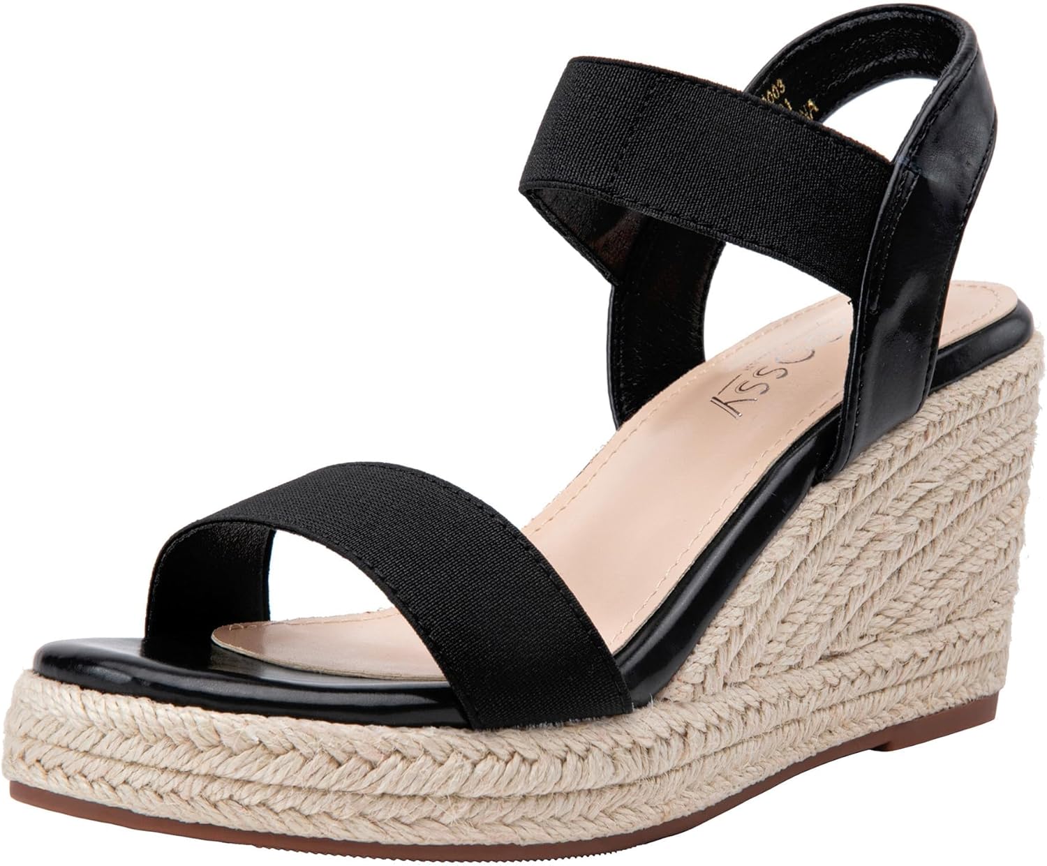 Jeossy Women's Wedge Platform Black Sandals, Espadrille Comfort Elastic Ankle Strap 8801 Sandals