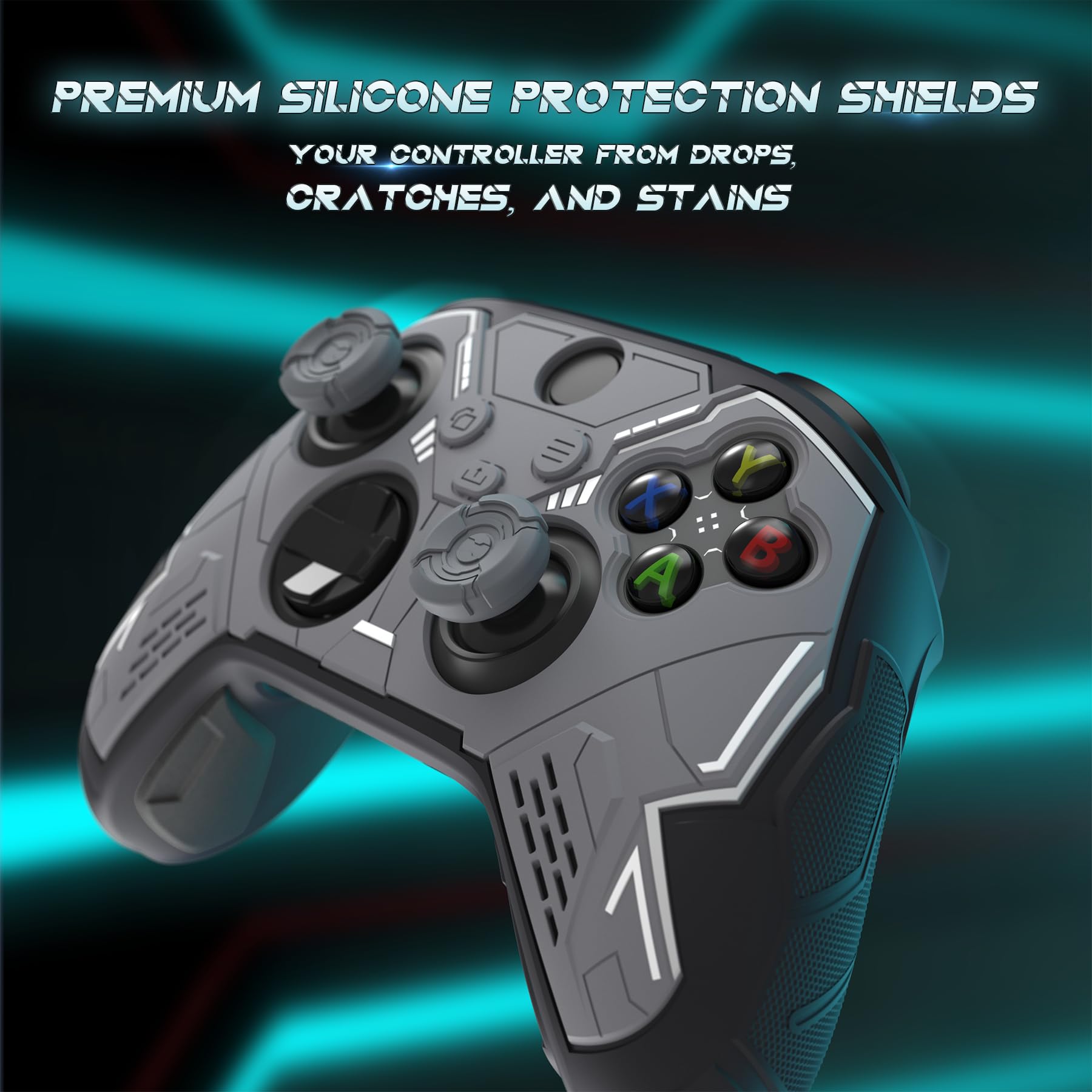 PlayVital Xbox Series X/Sコントローラー対応シリコンカバー、Xbox Coreワイヤレスコントローラー対応滑り止め保護ケース、サムスティック＆ステッカー付き【メカニカルグレー】 - 3