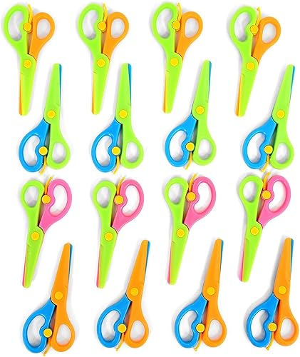 LOCEAST Tijeras de seguridad de plástico, 16 tijeras de seguridad para niños, tijeras de entrenamiento preescolar, tijeras de aprendizaje de