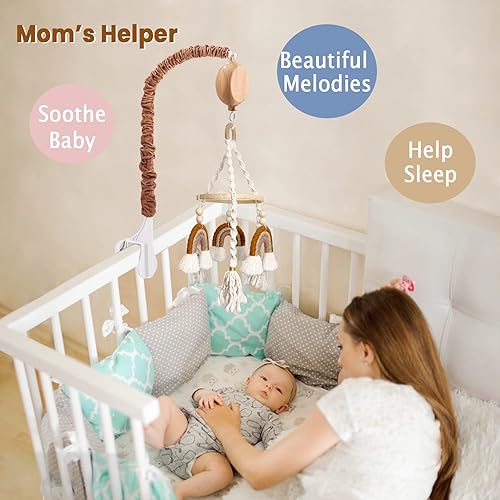 Miniatura 3 de Brazo móvil para cuna con caja de música, brazo móvil universal de 25 pulgadas para cuna, 35 canciones de cuna, control de volumen, colgador móvil