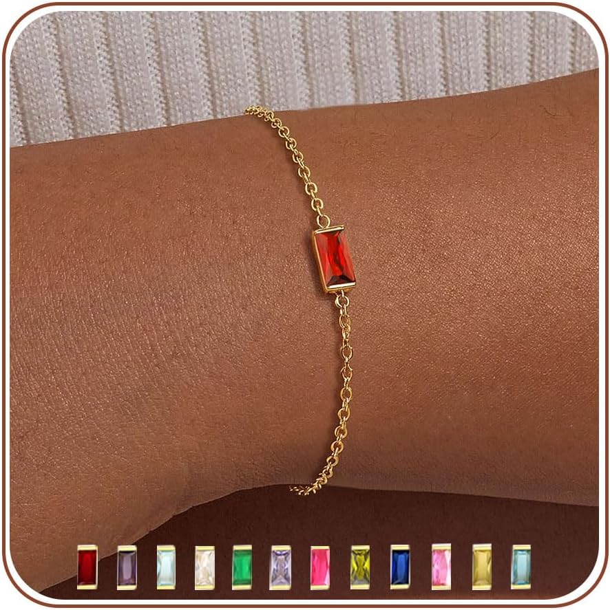 FUNEIA Birthstone Gold Bracelets for Women Trendy Non Tarnish Birthday Gift