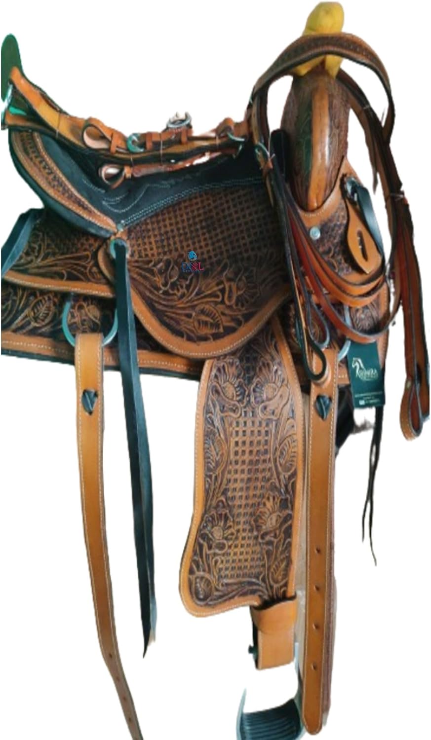 D&L Saddlery Handmade Premium Leather Comfort Western Barrel Racing Saddles for Horses Trail Equestrian Tooled Carved Horse Saddle Size: 10"-18" inches Seat Available HB84