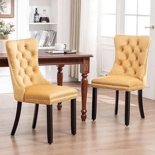 Miniatura 65 de Kiztir Juego de 2 sillas de comedor de terciopelo, sillas de comedor tapizadas con ribete de anillo y respaldo con botón, silla de comedor copetuda