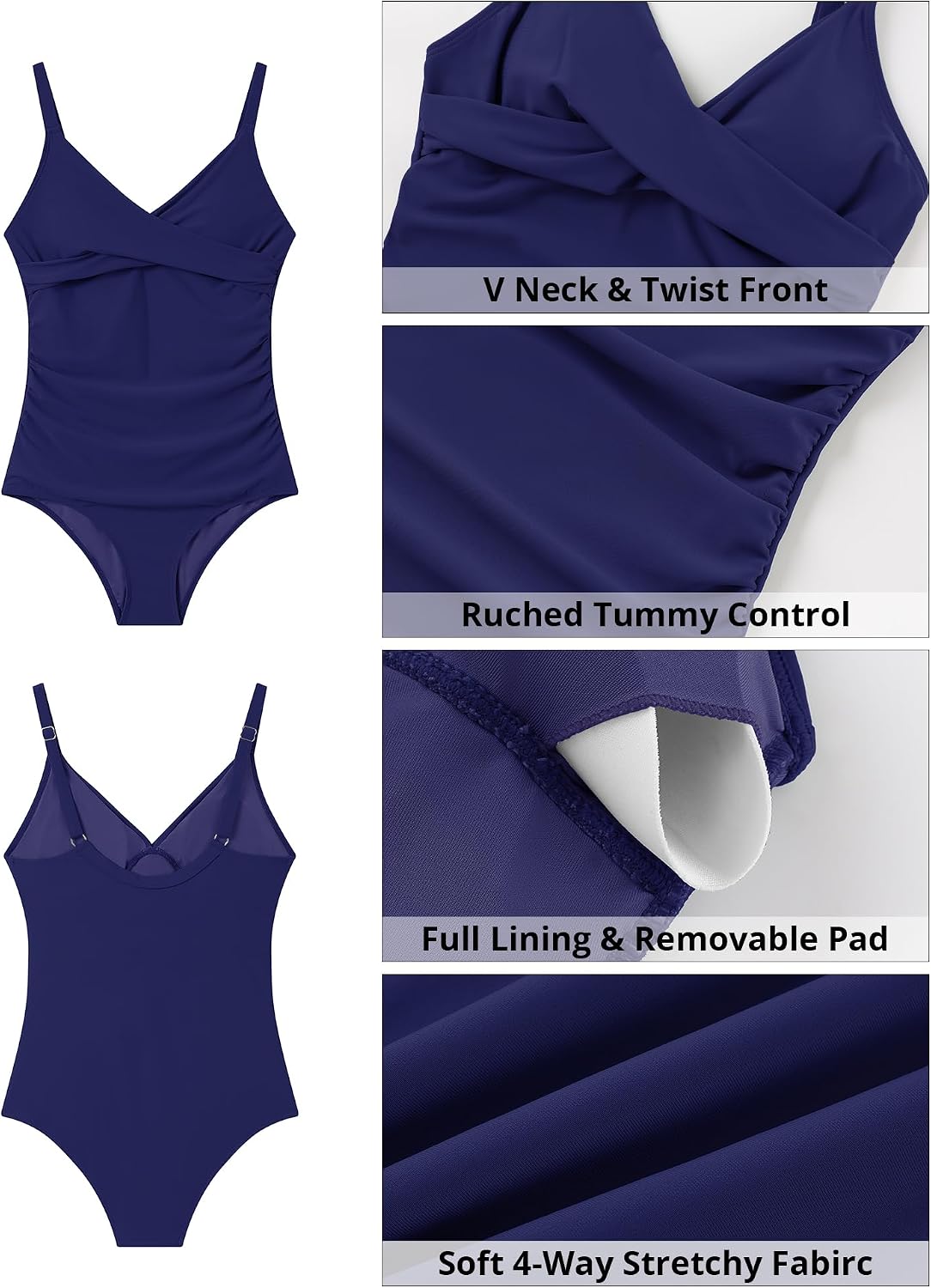GRAPENT One Piece Swimsuit Women Ruched Twist Front Padded Modest Full Coverage Swim Bathing Suit Swimwear Swimsuits