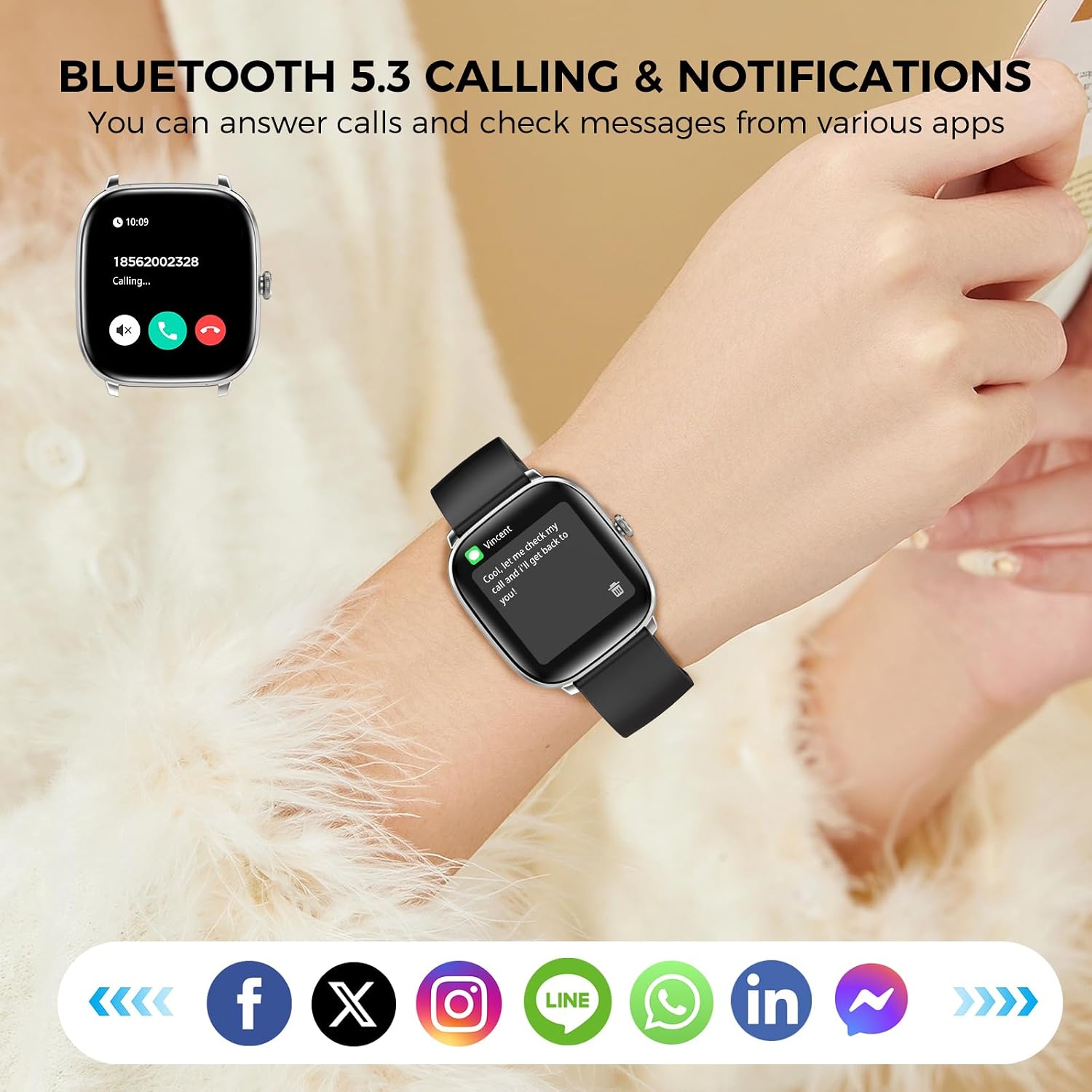 BRIBEJAT Smart Watches for Women Men, 1.75” AMOLED Touchscreen, Bluetooth Calling, Heart Rate/SpO2/Sleep Monitor, 10 Day Battery, IP68 Waterproof Finess Watch Compatible with iPhone Android (Silver)