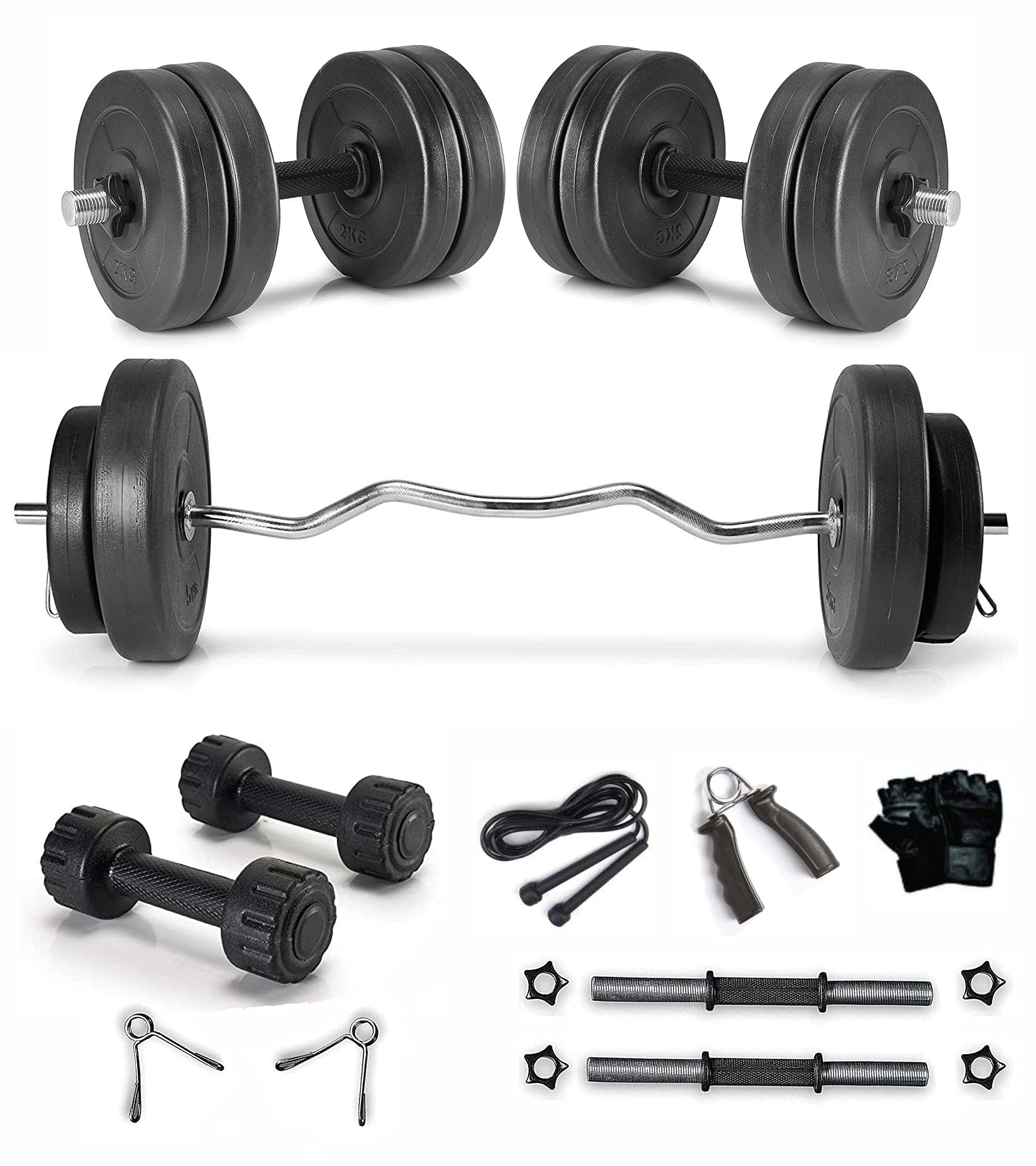 FitBox Sports 8 Plates Gym Combo with Curl Rod, Dumbbells & Gym Accessories 8 Kg (2kg x 4), Black (B0993S142L) Amazon Price History, Amazon Price Tracker