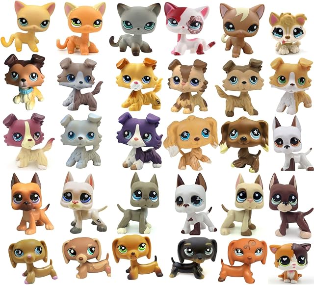 VIPLPS (Random 5 PC) LPS Shorthair Cat Collie Great Dane Cocker Spaniel Dachshund Husky Kitten Deer with Random 10 PC Accessories Dogs Figure Collection Kids Xmas Gift Set
