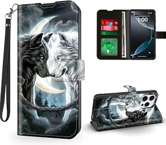 for iPhone 16 Pro Case Wallet with Card Holder, Black White Wolf Magnetic Snap and RFID Blocking Leather Flip Cover/Kickstand for iPhone 16 Pro Case