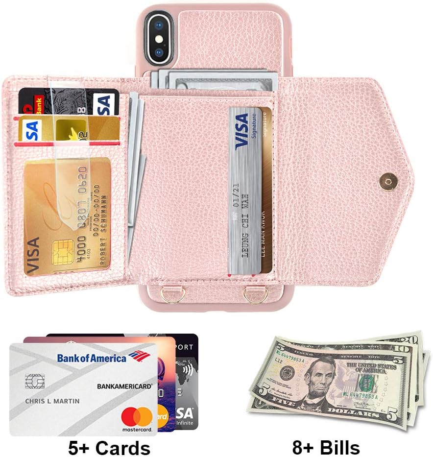 Super Cheap 🛒 LAMEEKU Wallet Case for iPhone Xs Max,Protective Leather Cases with Card Holder Slot Pocket, Shockproof Cover with Crossbody Chain Wrist Strap for Apple iPhone Xs Max 6.5(2018)-Rose Gold