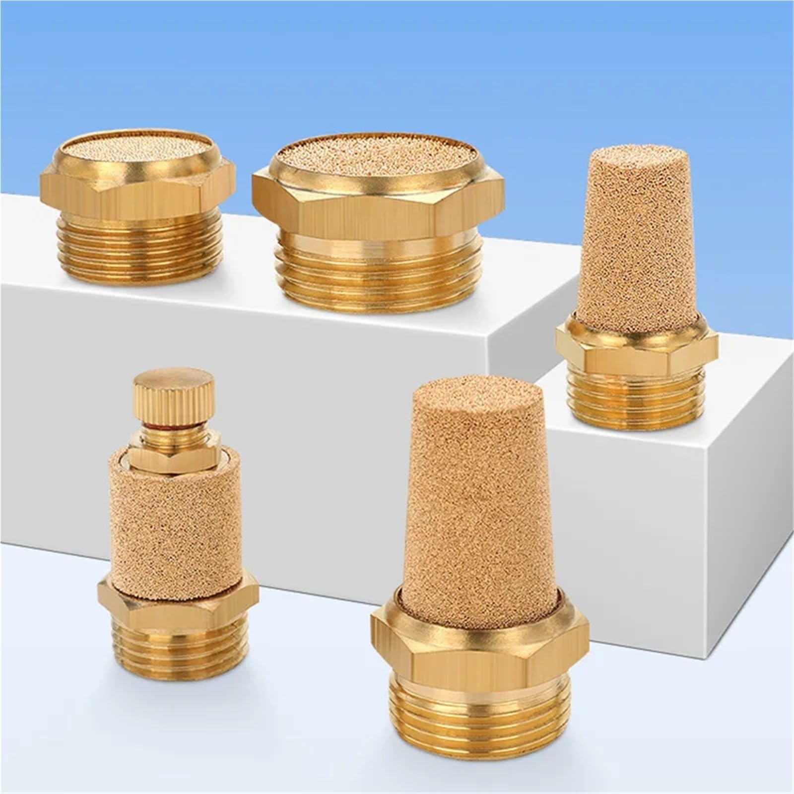 Filtro antirumore dell’aria, Silenziatore di scarico pneumatico in ottone, silenziatore, acceleratore, filettatura BSPT, confezione da 100 misure multiple(Flat 1l8)