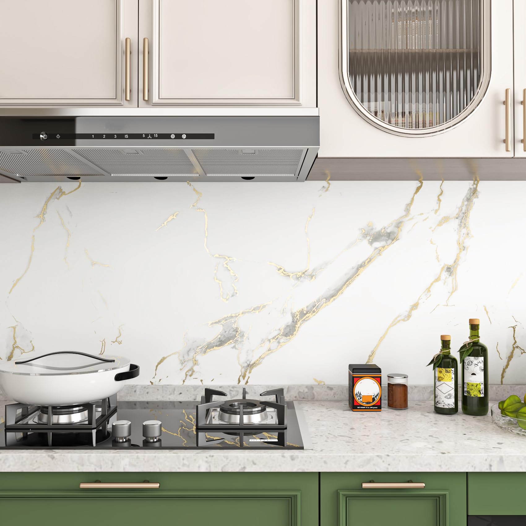 YENHOME Vinilo Adhesivo Muebles Blanco Marmol Dorado 90x300cm Vinilo Adhesivo Decorativo Efecto Mármol Dorado para Baño Salon Cocina PVC Papel Pintado Marmoleado Autoadhesivo para Armario Puerta Mesa