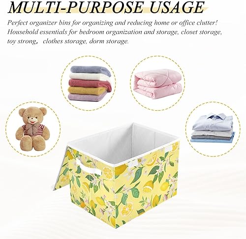 Miniatura 7 de Bolsas de almacenamiento plegables de hojas de limón para ropa, contenedores de almacenamiento de tela con asa reforzada, organizadores de armario