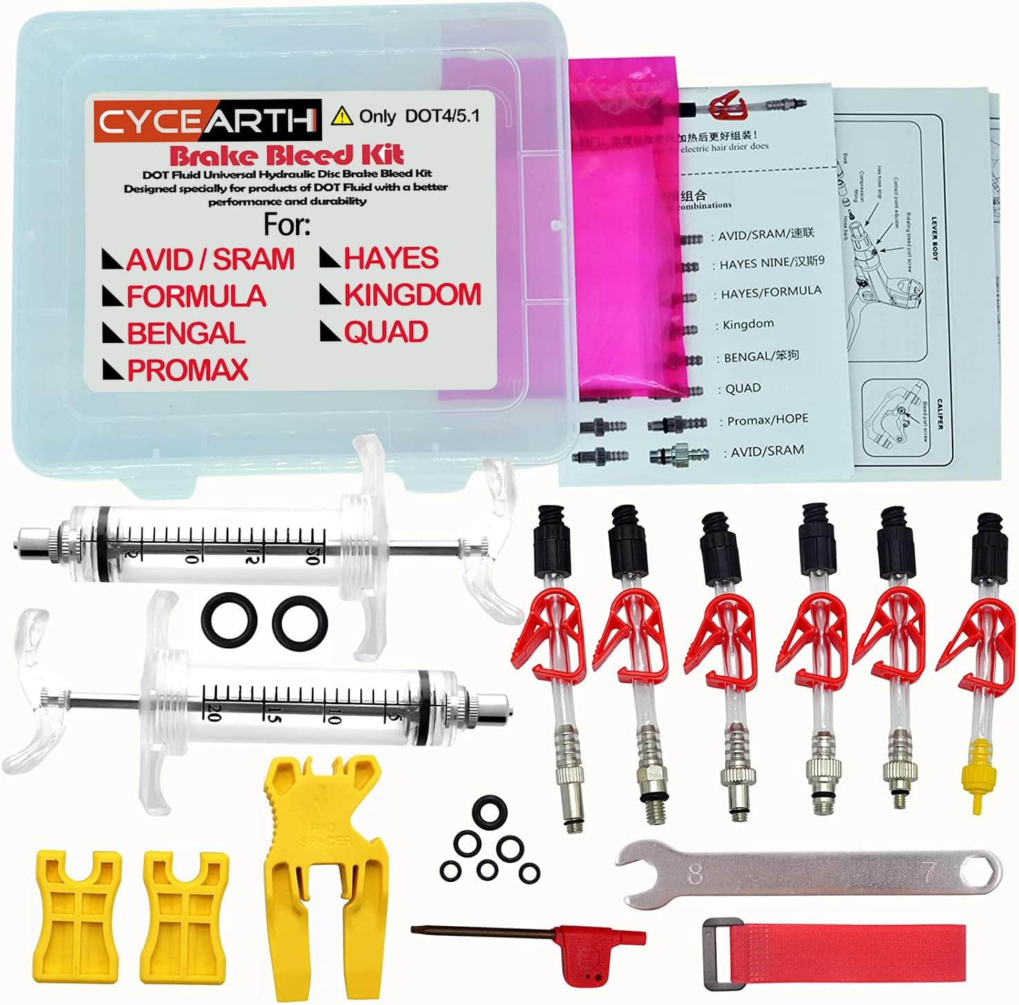 Bicycle Brake DOT Oil Bleed Kit for Avid Sram Code5 Code R Juicy Ultimate Elixir Formula Hayes Bngal Hope Quad Hydraulic Disc Tools