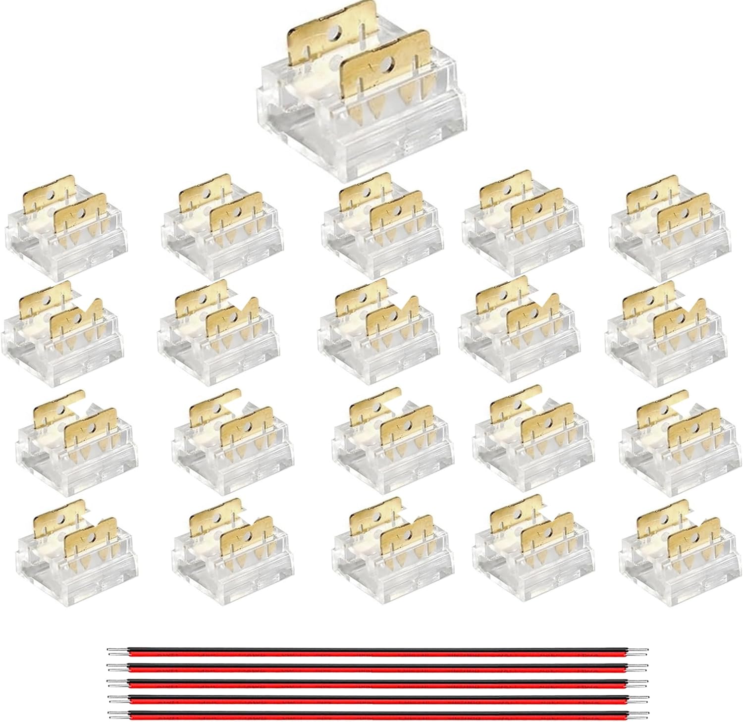 10mm 2Pin 20Pcs Press-in Assembly COB Led Strip Connectors,Ultra Slim,Strip to Strip OR Strip to Wire Connectors for Single Color 5V/12V/24V Light Strips,Transparent Terminal.