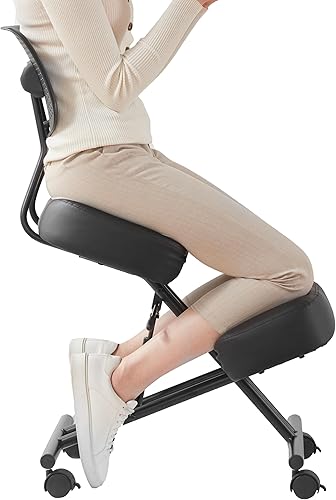 Silla ergonómica de rodillas con soporte de espalda, silla de escritorio para oficina en casa con ruedas de freno y deslizantes, silla de postura